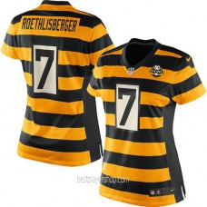 Womens Pittsburgh Steelers #7 Ben Roethlisberger Authentic Gold Alternate Throwback Jersey Bestplayer